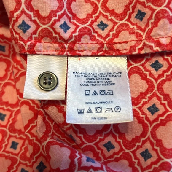 Lands End Multi Red Pink Button Popover Blouse 2 Valentines 3/4 Sleeve Size 8 - Picture 6 of 6